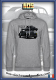 sweat capuche unisex Peugeot 203 grise 1952 av/ar