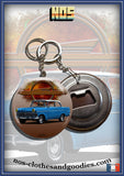 Badge / magnet / bottle opener key ring Opel Olympia Rekord P2 blue 1960-62