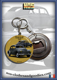Badge /Magnet/bottle opener key ring Peugeot 203 gray 1952 front/rear