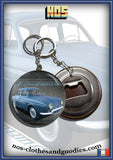 Badge/magnet/porte clé décapsuleur Renault Dauphine bleue