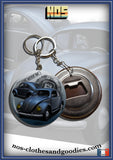 badge / magnet / bottle opener key ring VW beetle gray oval 1955 front/rear